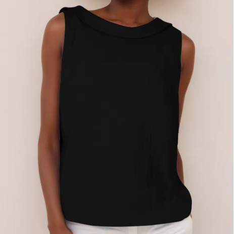 Roll Neck Sleeveless Relaxed Linen Casual Blouse