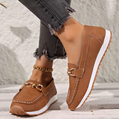 Gold Chain Platform Slip On Loafers Women