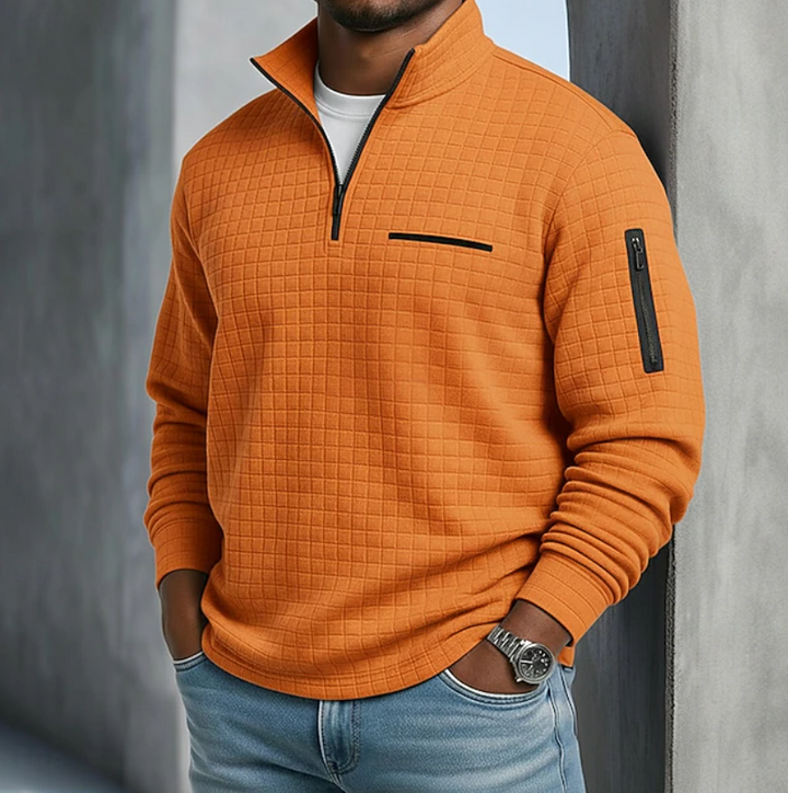 Edward | Men's Textured Waffle Quarter-Zip Pullover with Sleeve Pocket