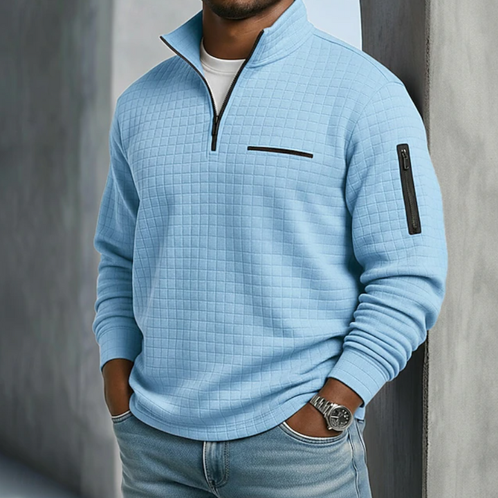 Edward | Men's Textured Waffle Quarter-Zip Pullover with Sleeve Pocket