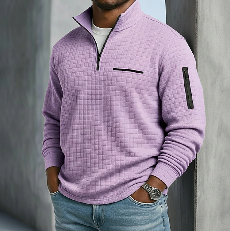 Edward | Men's Textured Waffle Quarter-Zip Pullover with Sleeve Pocket