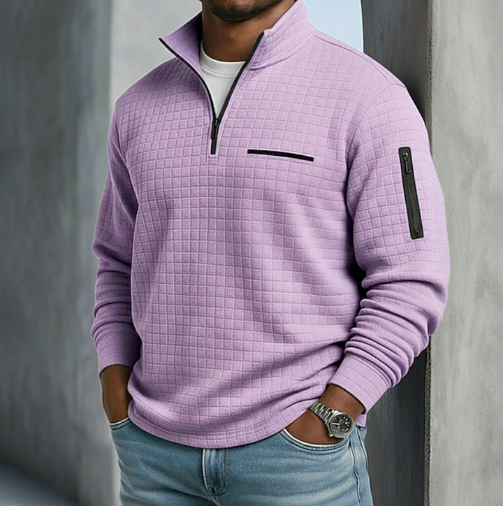Edward | Men's Textured Waffle Quarter-Zip Pullover with Sleeve Pocket