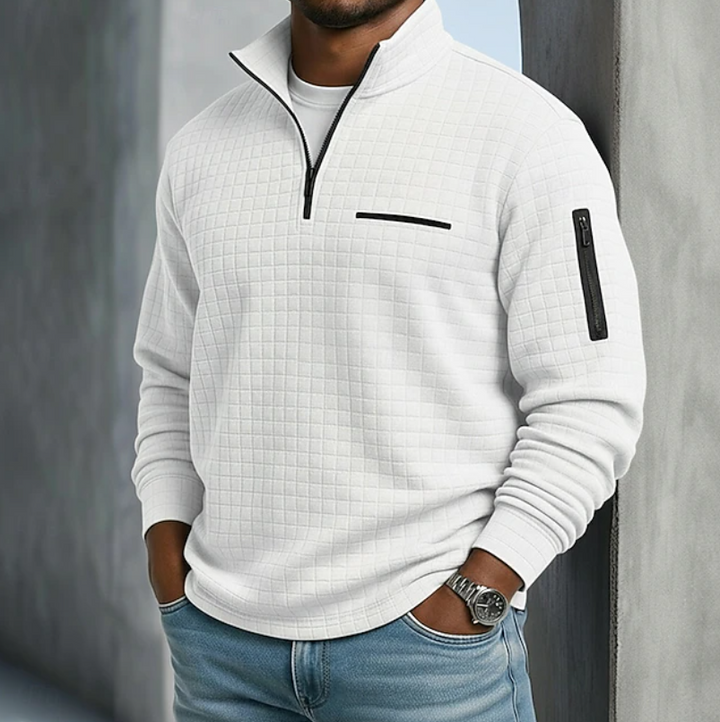 Edward | Men's Textured Waffle Quarter-Zip Pullover with Sleeve Pocket