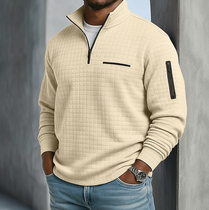 Edward | Men's Textured Waffle Quarter-Zip Pullover with Sleeve Pocket