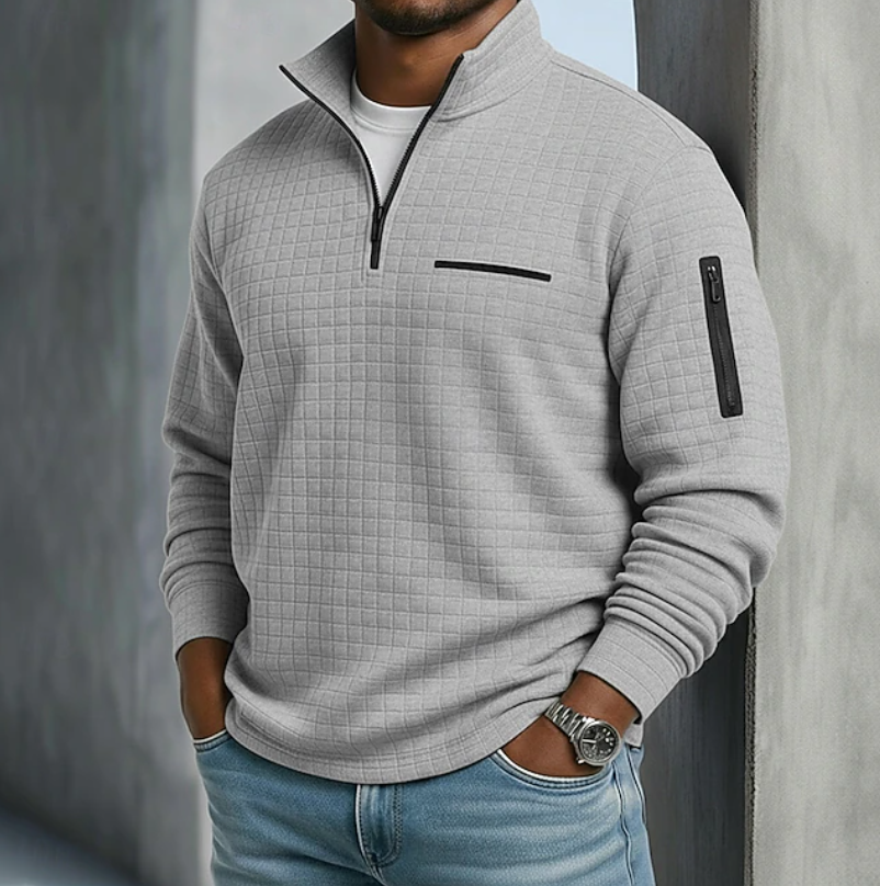 Edward | Men's Textured Waffle Quarter-Zip Pullover with Sleeve Pocket