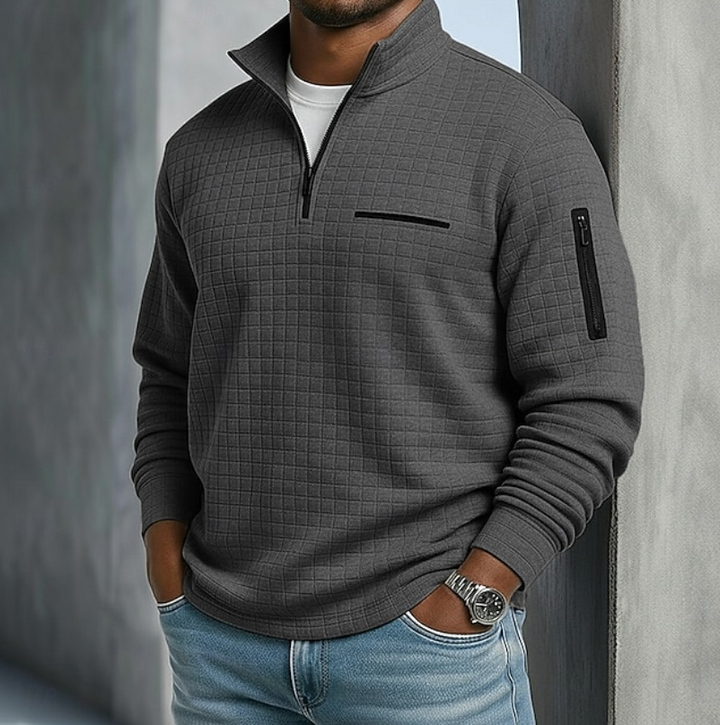 Edward | Men's Textured Waffle Quarter-Zip Pullover with Sleeve Pocket