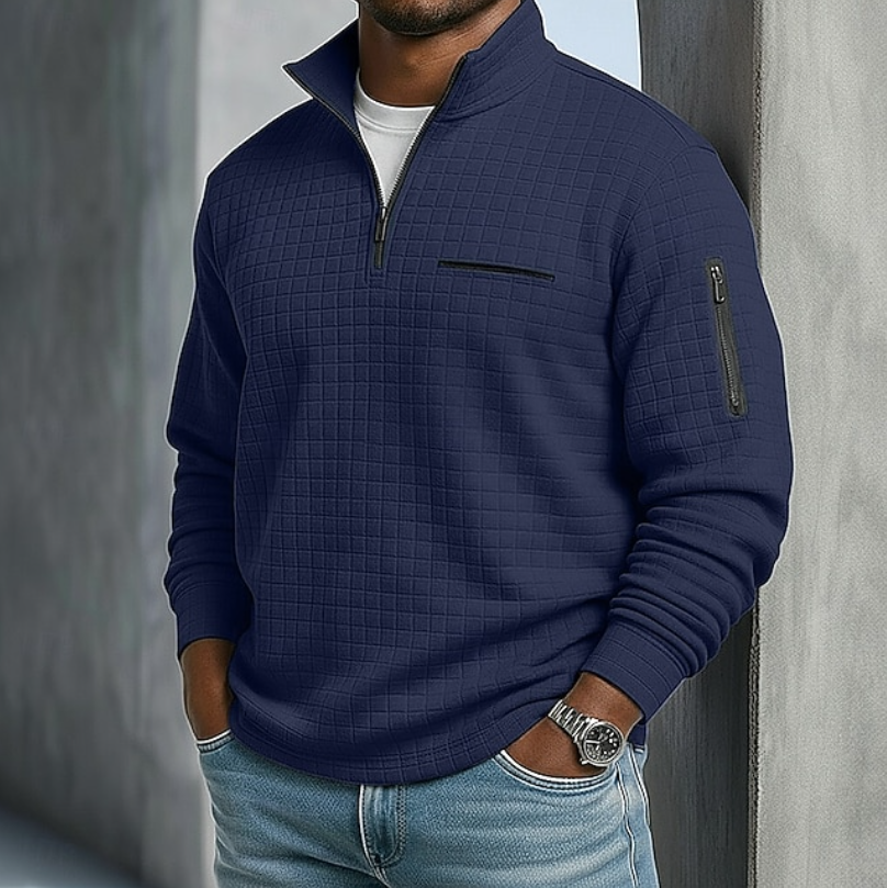 Edward | Men's Textured Waffle Quarter-Zip Pullover with Sleeve Pocket