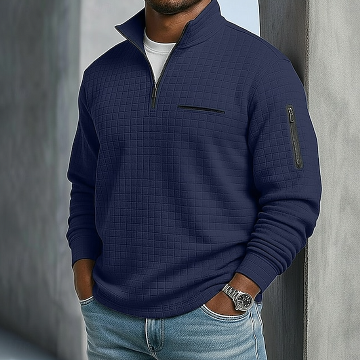 Edward | Men's Textured Waffle Quarter-Zip Pullover with Sleeve Pocket