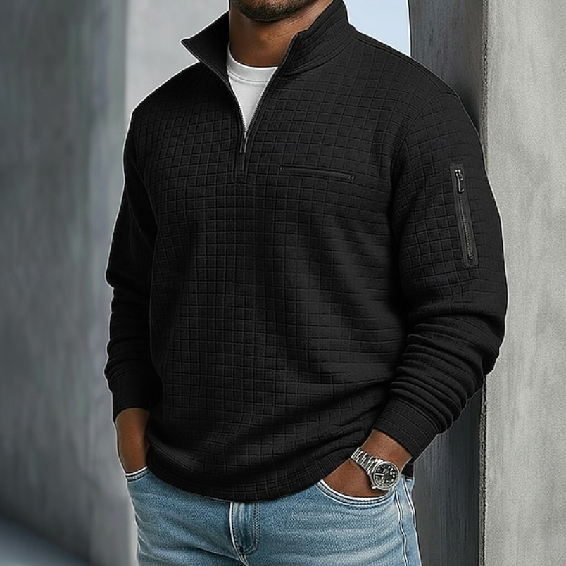 Edward | Men's Textured Waffle Quarter-Zip Pullover with Sleeve Pocket