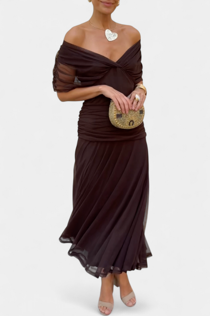 Women's Off Shoulder Midi Dress Wedding Guest Evening