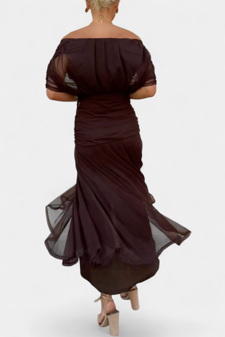 Women's Off Shoulder Midi Dress Wedding Guest Evening