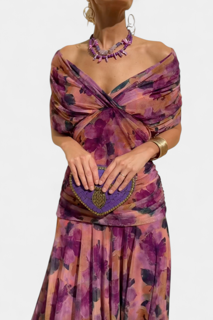 Women's Off Shoulder Midi Dress Wedding Guest Evening