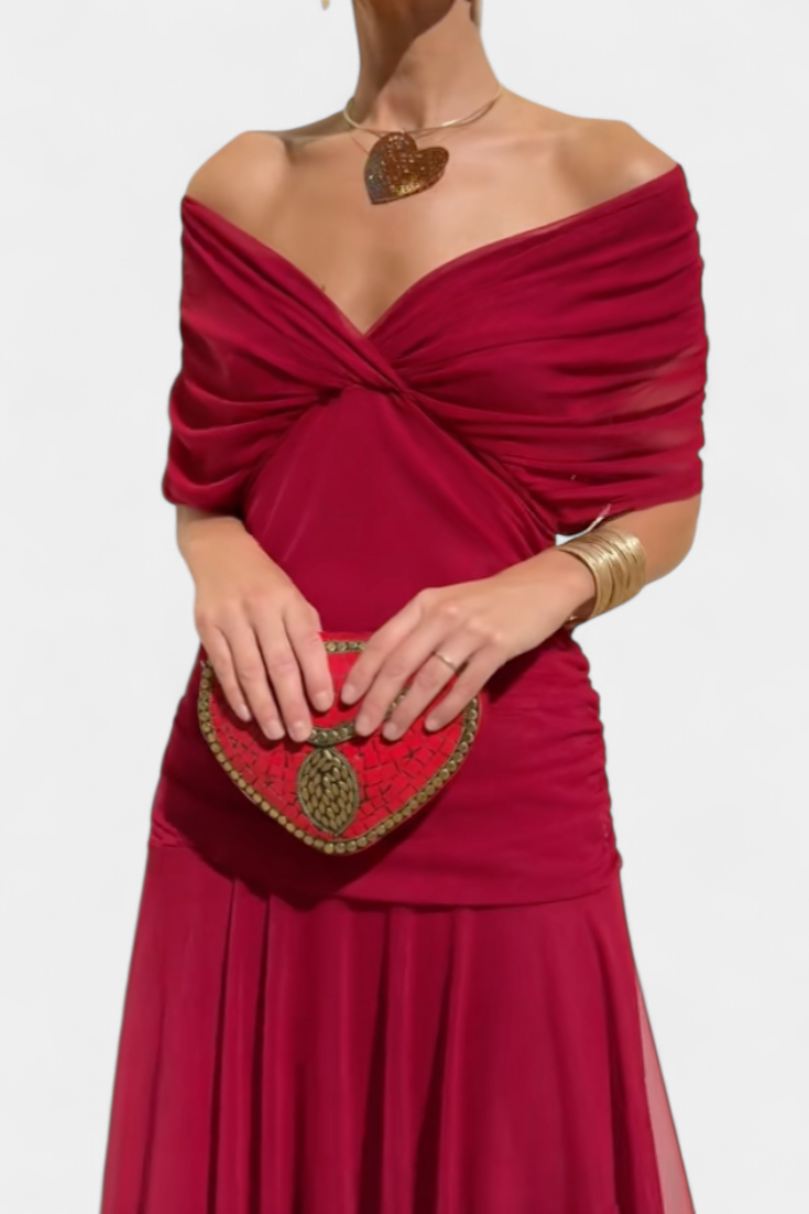 Women's Off Shoulder Midi Dress Wedding Guest Evening