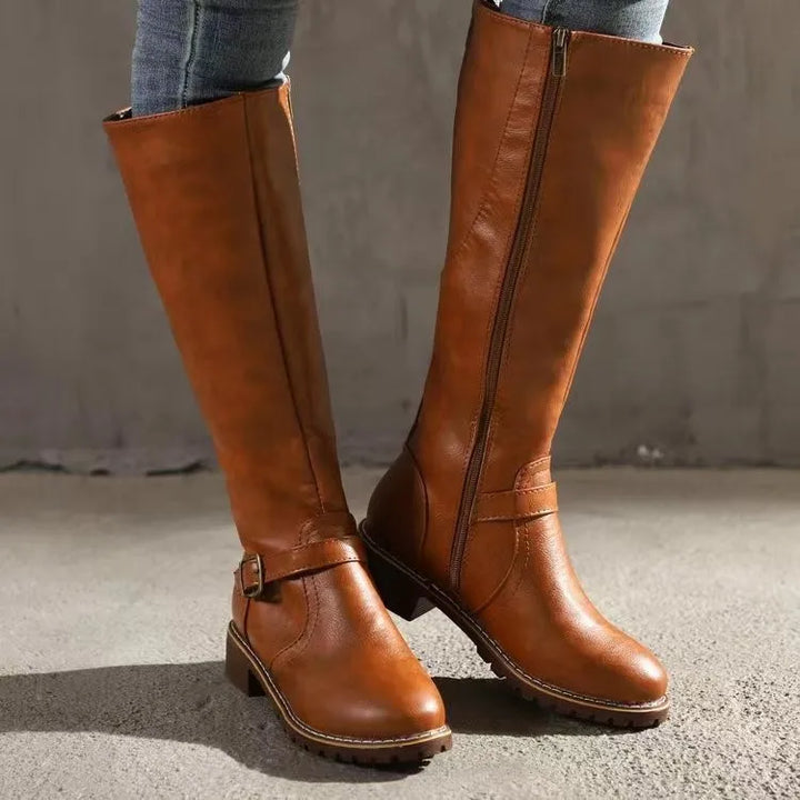 Winona | Women's Brown Knee High Buckle Riding Boots
