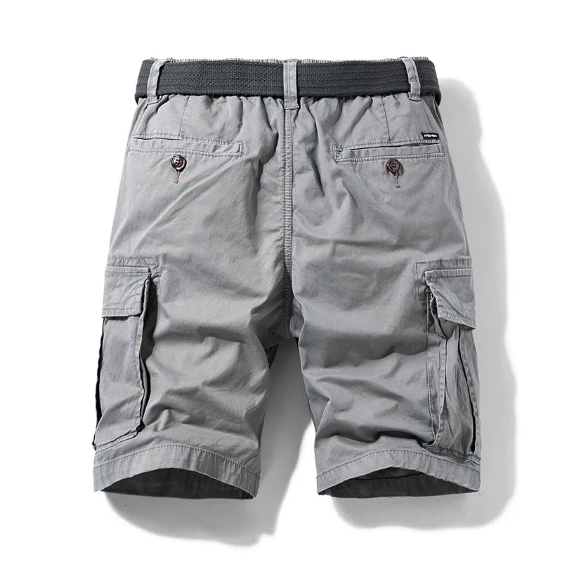 Belted Multi Pocket Drawstring Casual Cargo Shorts