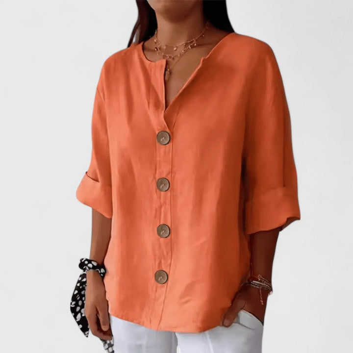 V Neck Button Down Linen Blouse Women