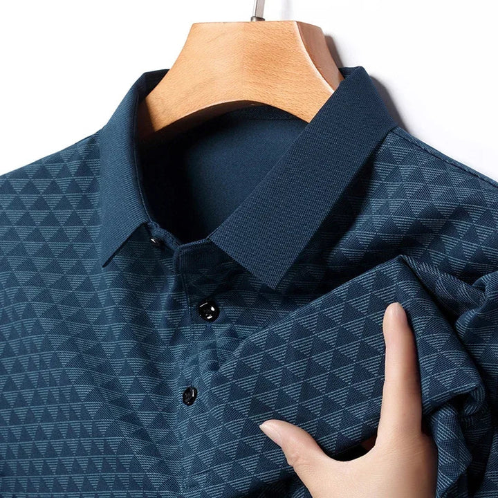 Geometric Triangle Print Contrast Collar Short Sleeve Slim Fit Polo Shirt
