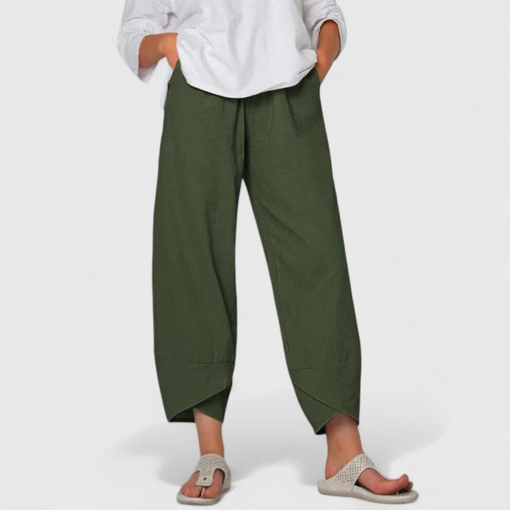 Elasticated Waist Linen Palazzo Pants Women - Cropped Casual
