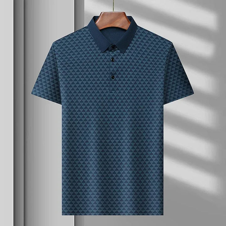 Geometric Triangle Print Contrast Collar Short Sleeve Slim Fit Polo Shirt