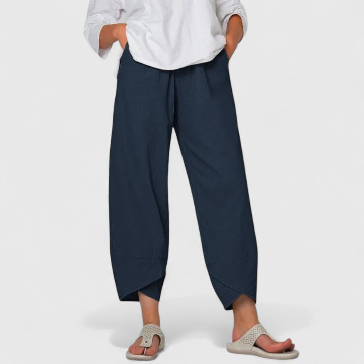 Elasticated Waist Linen Palazzo Pants Women - Cropped Casual
