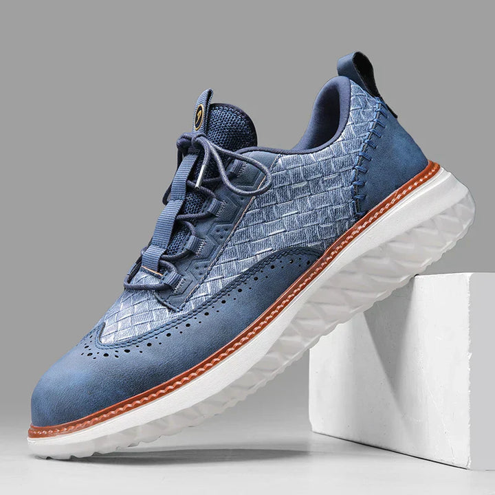Woven Texture Suede Panel Contrast Welt Casual Sneaker