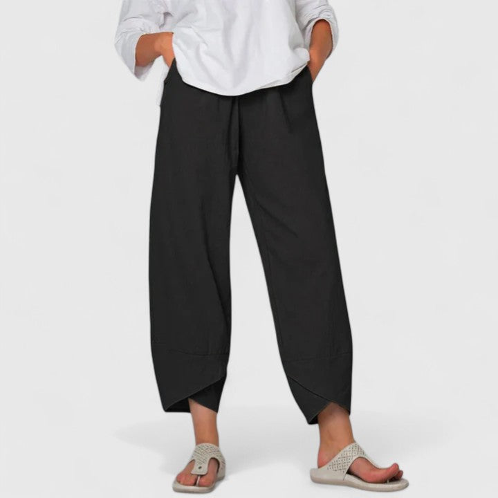 Elasticated Waist Linen Palazzo Pants Women - Cropped Casual