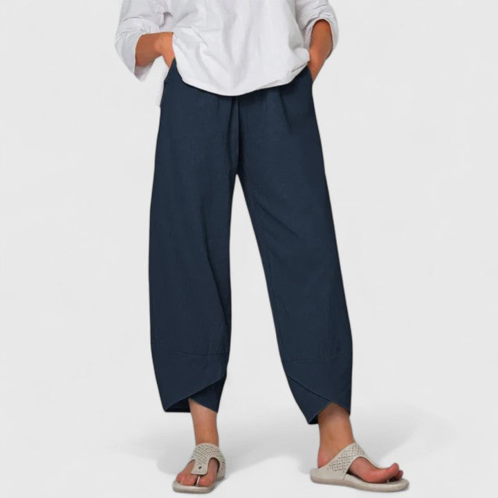 Elasticated Waist Linen Palazzo Pants Women - Cropped Casual