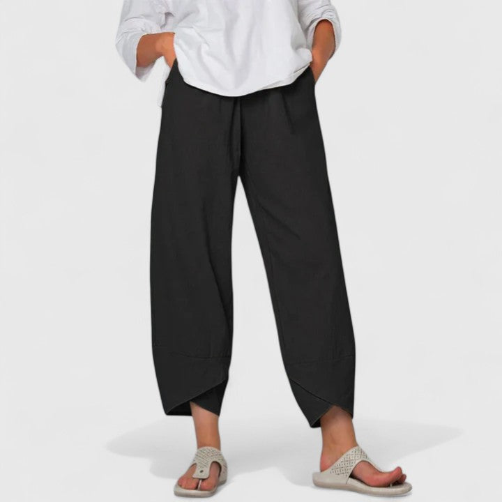 Elasticated Waist Linen Palazzo Pants Women - Cropped Casual