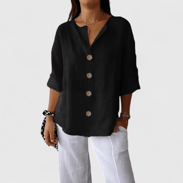 V Neck Button Down Linen Blouse Women