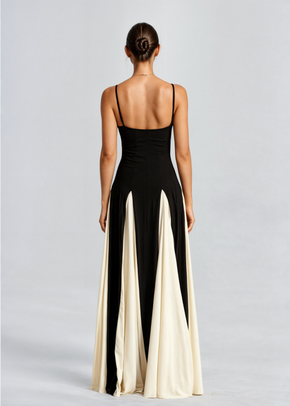 Spaghetti Strap Contrast Panel Maxi Dress Elegant