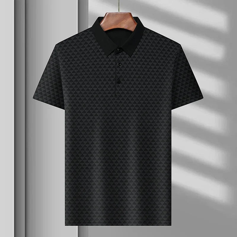 Geometric Triangle Print Contrast Collar Short Sleeve Slim Fit Polo Shirt
