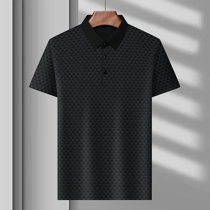 Geometric Triangle Print Contrast Collar Short Sleeve Slim Fit Polo Shirt