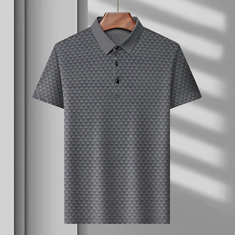 Geometric Triangle Print Contrast Collar Short Sleeve Slim Fit Polo Shirt