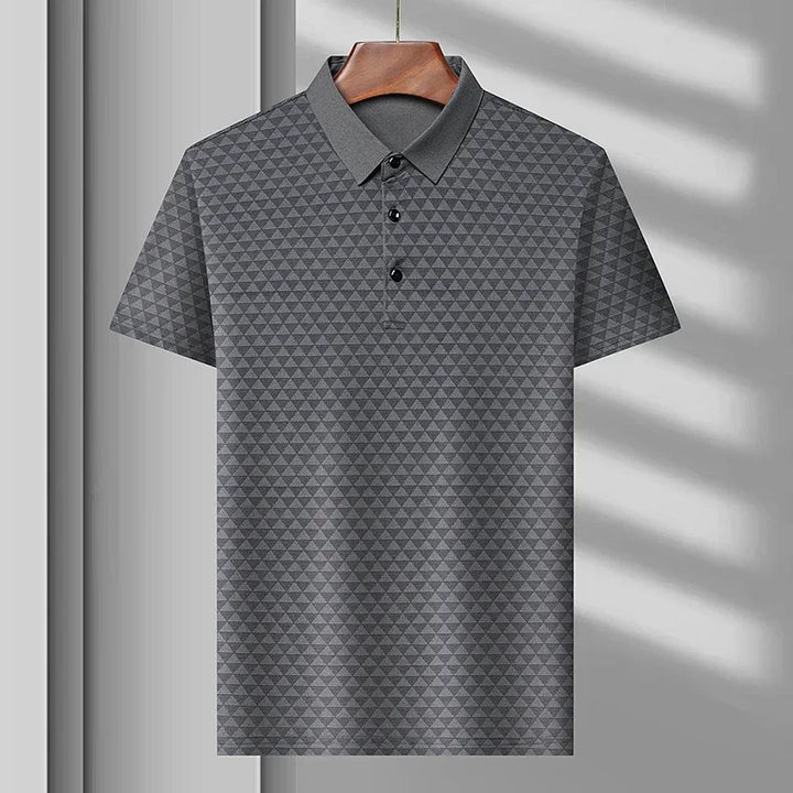 Geometric Triangle Print Contrast Collar Short Sleeve Slim Fit Polo Shirt