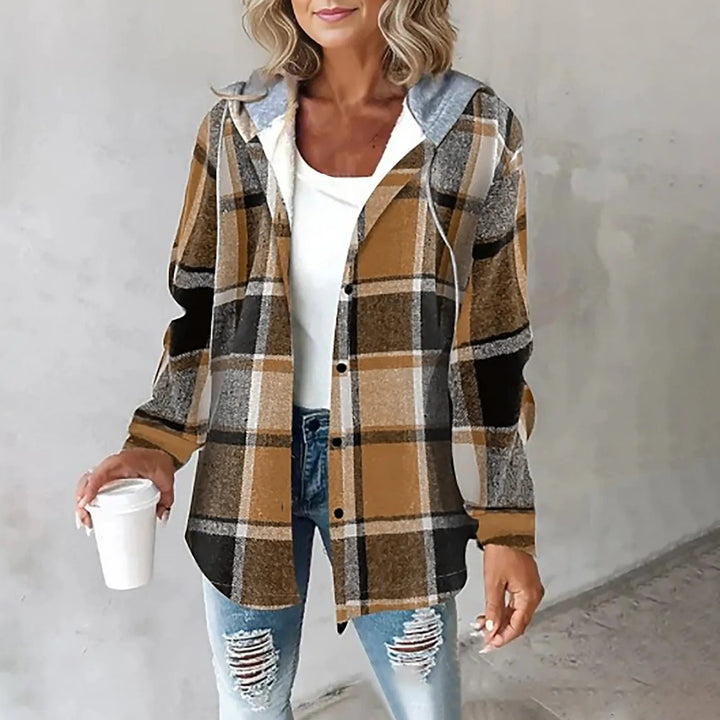 Harriet | Women's Plaid Button Front Jacket with Drawstring Hood