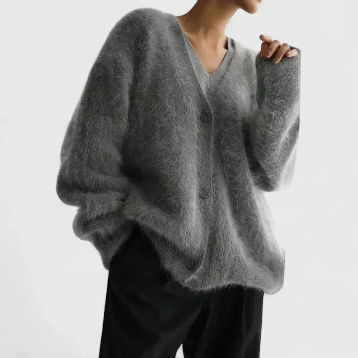 Anouk | Women's Fuzzy mohair V-Neck Button Cardigan