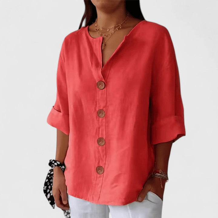 V Neck Button Down Linen Blouse Women