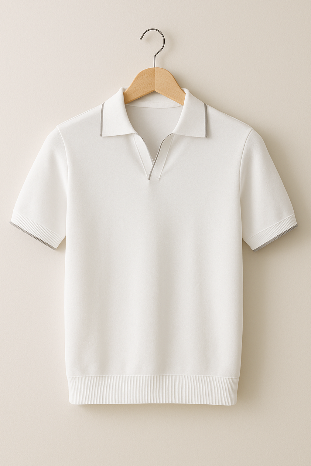 Contrast Tipped Collar Open Neck Slim Fit Knit Polo Shirt