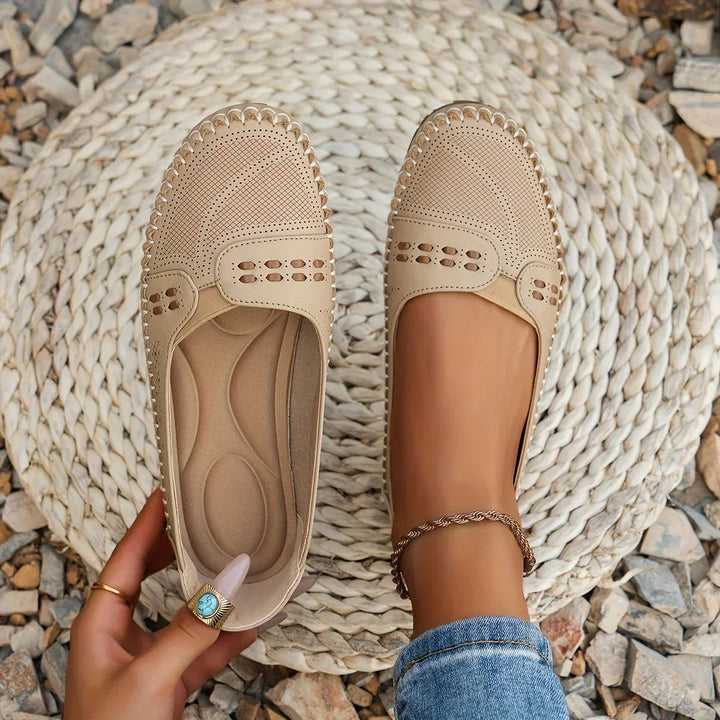 Perforated Stitch Detail Cushioned Slip On Ballet Flats Women