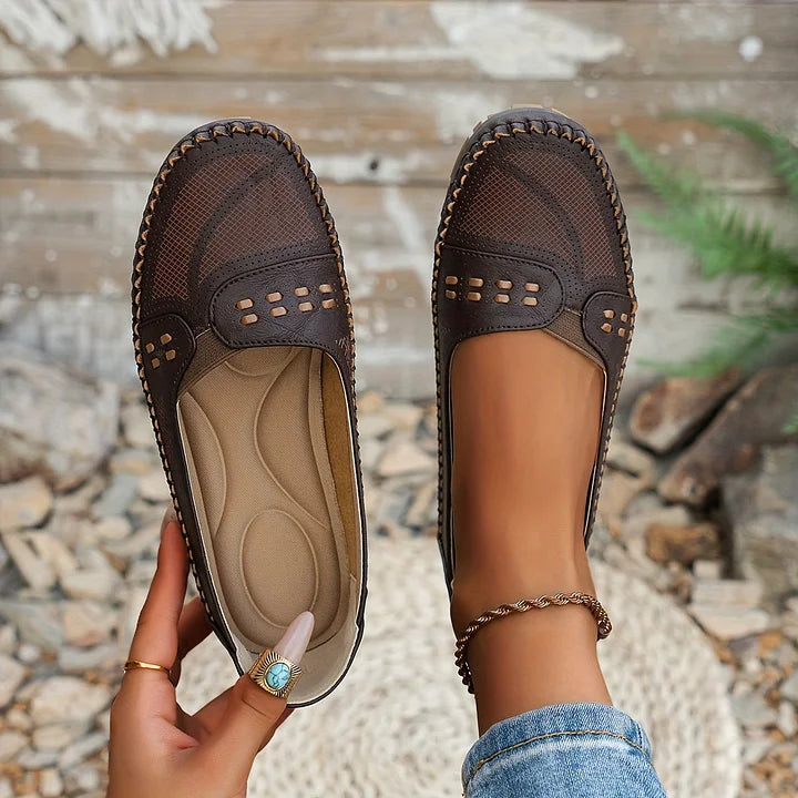 Perforated Stitch Detail Cushioned Slip On Ballet Flats Women