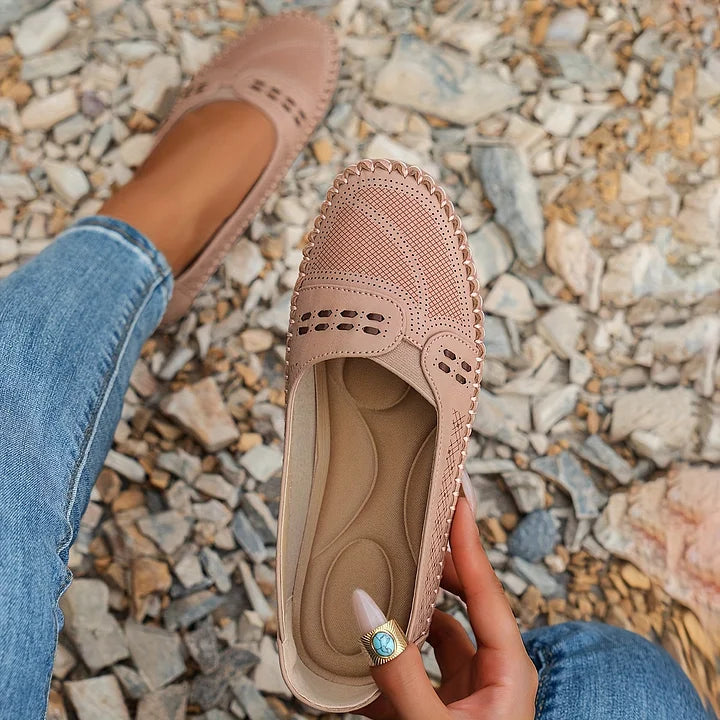 Perforated Stitch Detail Cushioned Slip On Ballet Flats Women