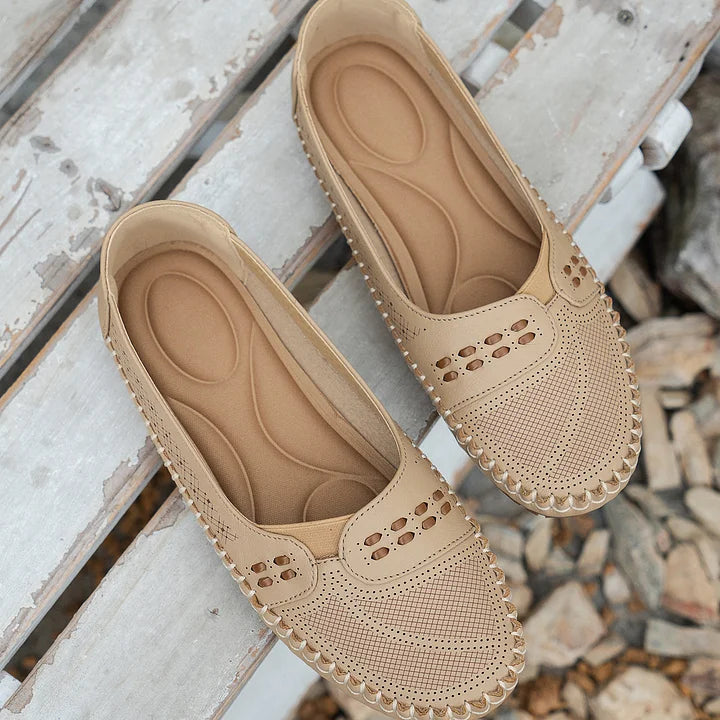Perforated Stitch Detail Cushioned Slip On Ballet Flats Women