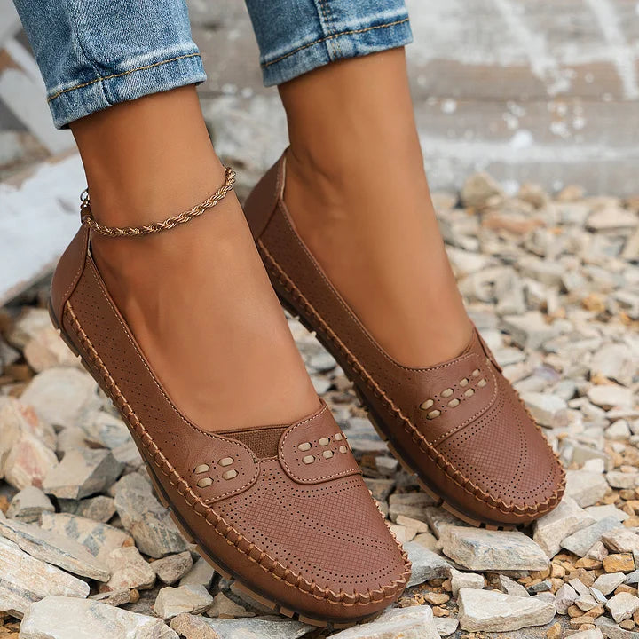 Perforated Stitch Detail Cushioned Slip On Ballet Flats Women