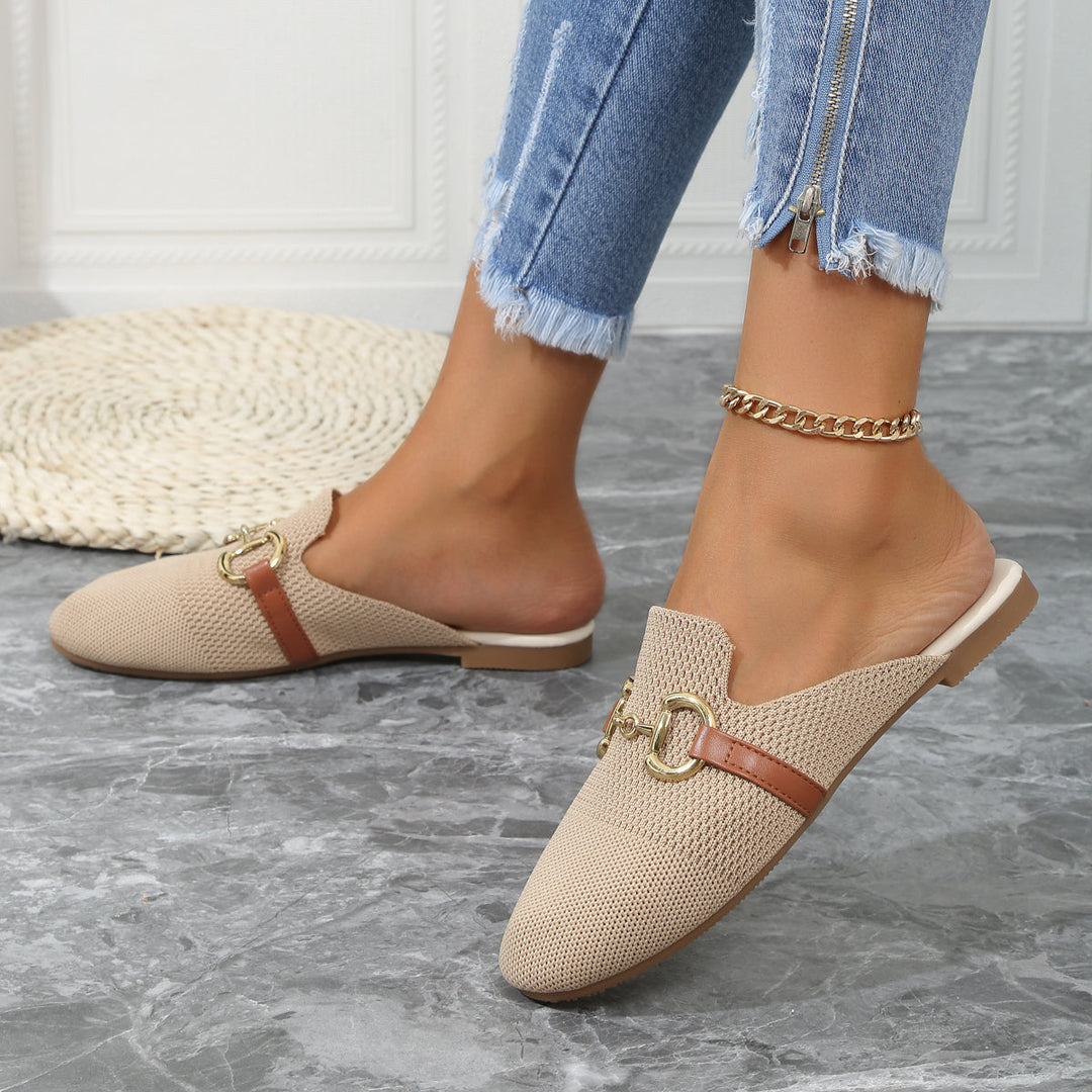 Horsebit Buckle Knit Slip On Backless Loafers Women