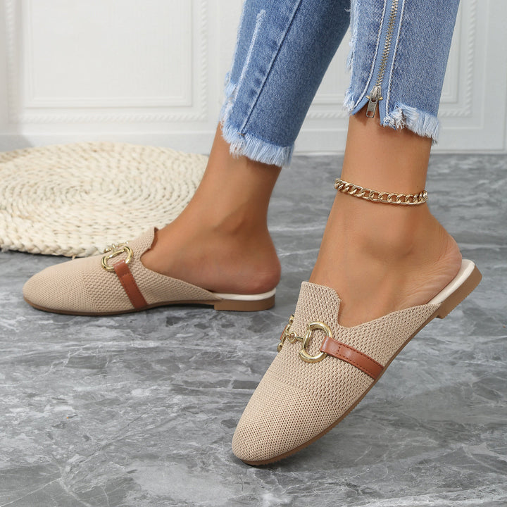 Horsebit Buckle Knit Slip On Backless Loafers Women