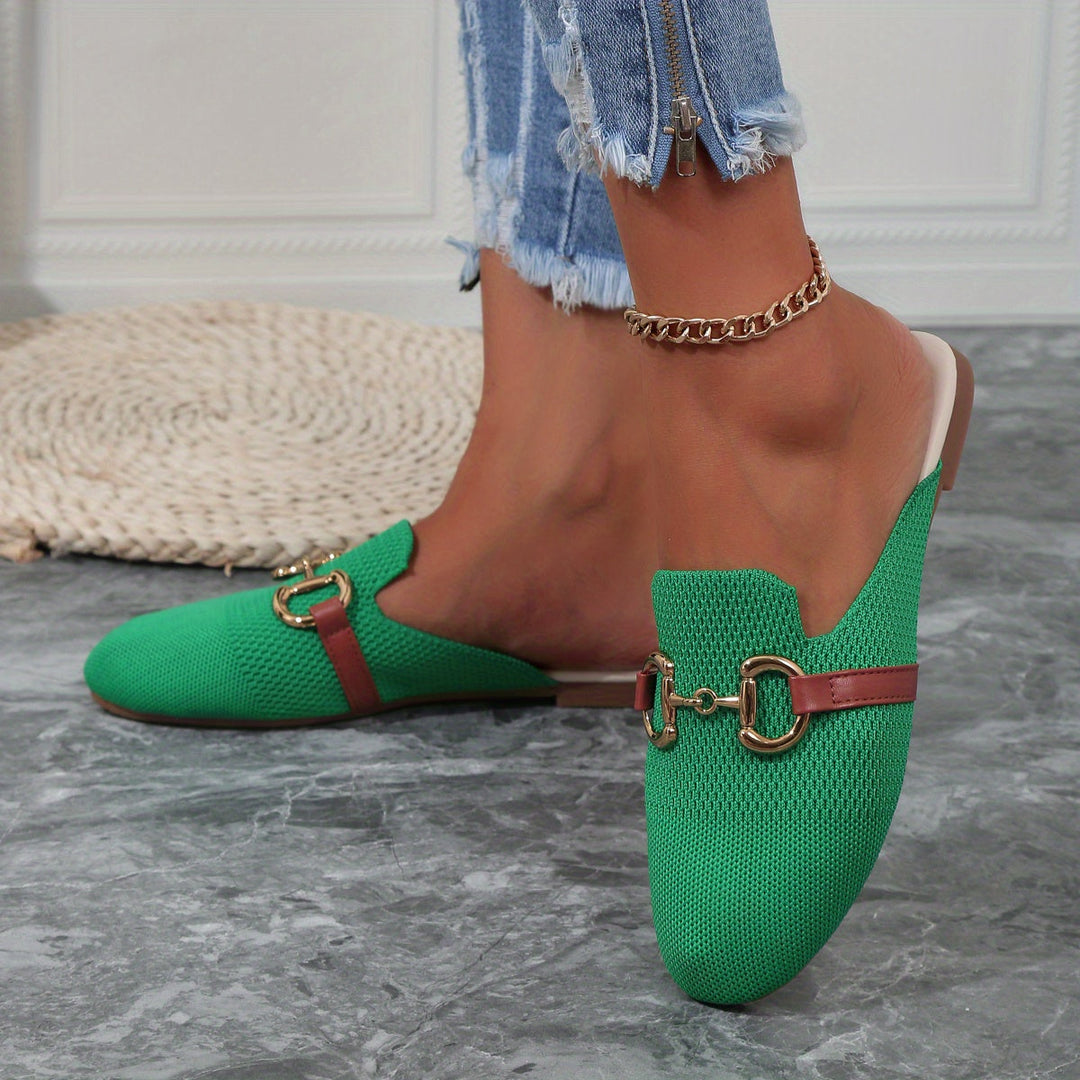 Horsebit Buckle Knit Slip On Backless Loafers Women