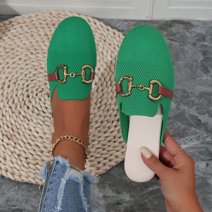 Horsebit Buckle Knit Slip On Backless Loafers Women
