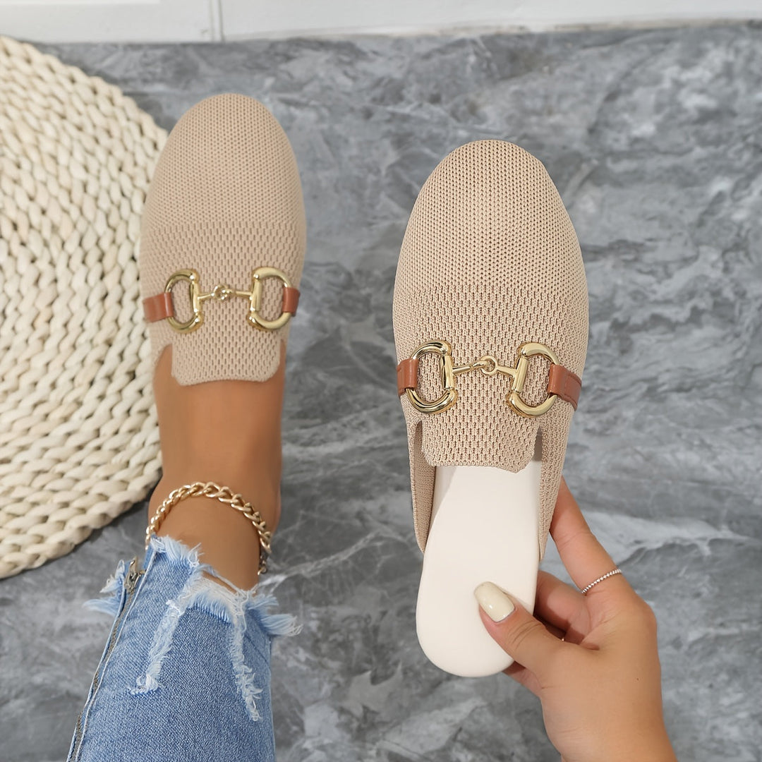 Horsebit Buckle Knit Slip On Backless Loafers Women