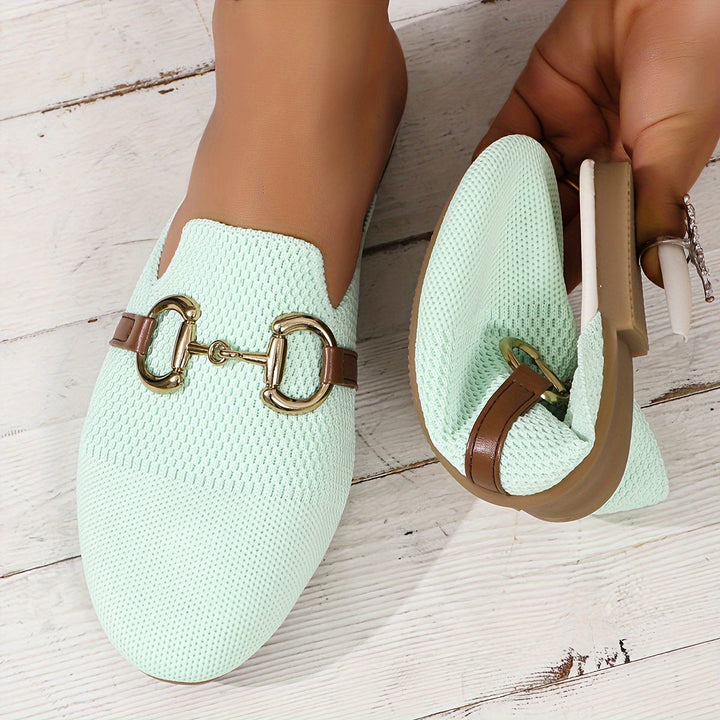 Horsebit Buckle Knit Slip On Backless Loafers Women