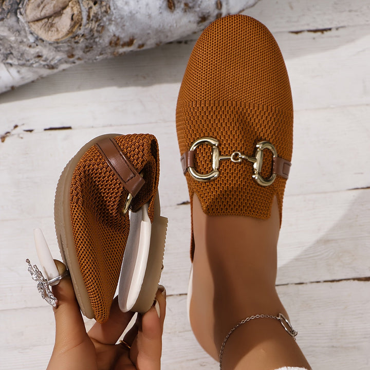 Horsebit Buckle Knit Slip On Backless Loafers Women